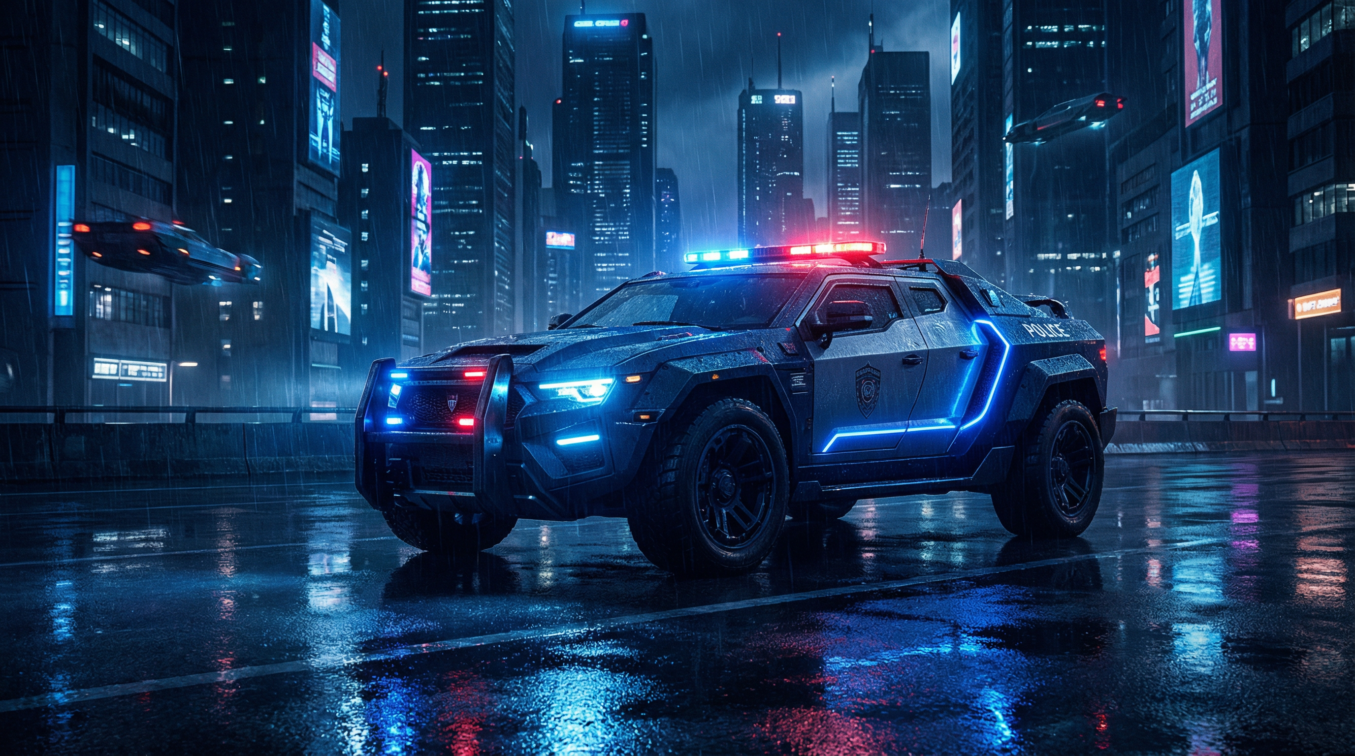 Police cruiser at night